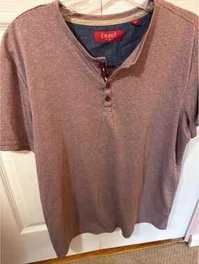 Bruno Milano Men's Medium Brown Short Sleeve Henley Shirt
